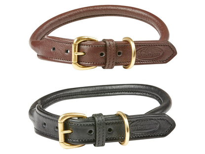 Weatherbeeta Rolled Leather Dog Collar - Brown Black