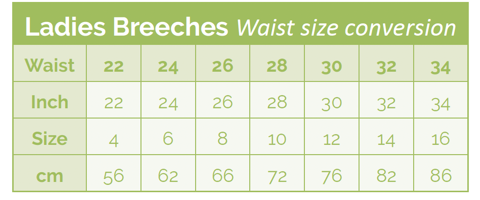 Whitaker Ladies Silicone Knee Grip - Size Chart