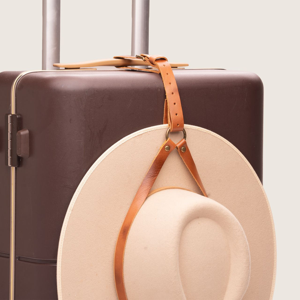 Will &amp; Bear Leather Hat Holder | Tan Travel Strap - Closeup