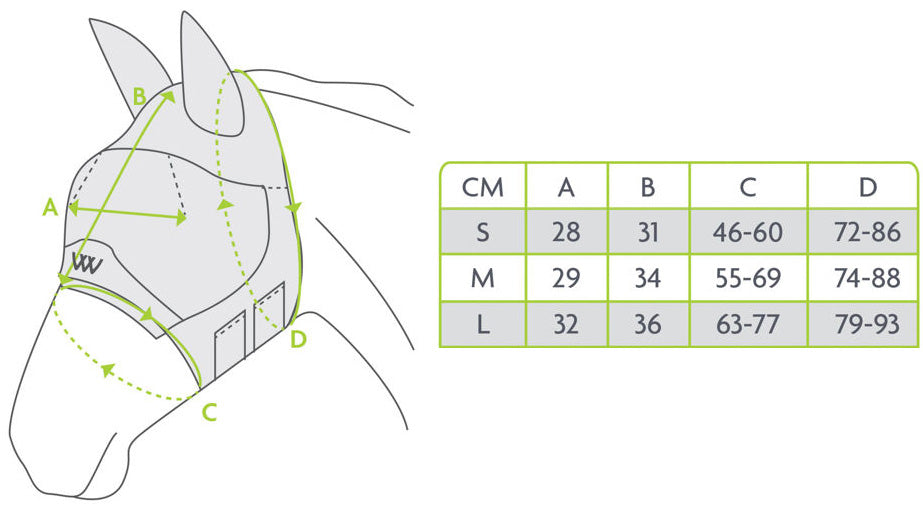 Zilco Woof Wear Fly Mask with Ears - Size Chart