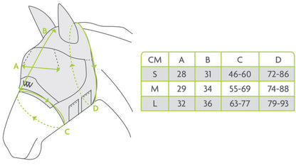 Zilco Woof Wear Fly Mask with Ears - Size Chart