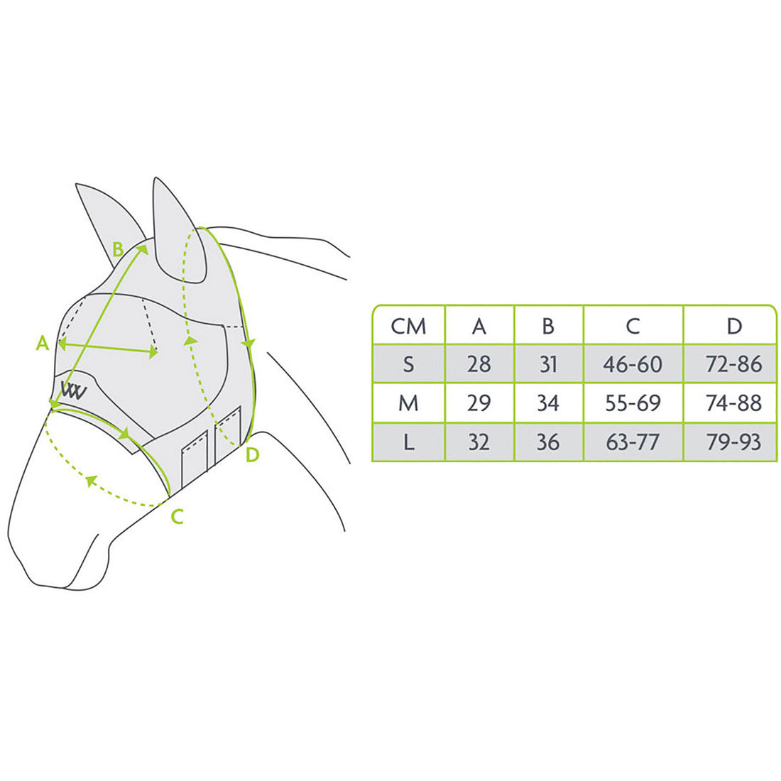Zilco Woof Wear Ride-On Fly Mask - Size Chart