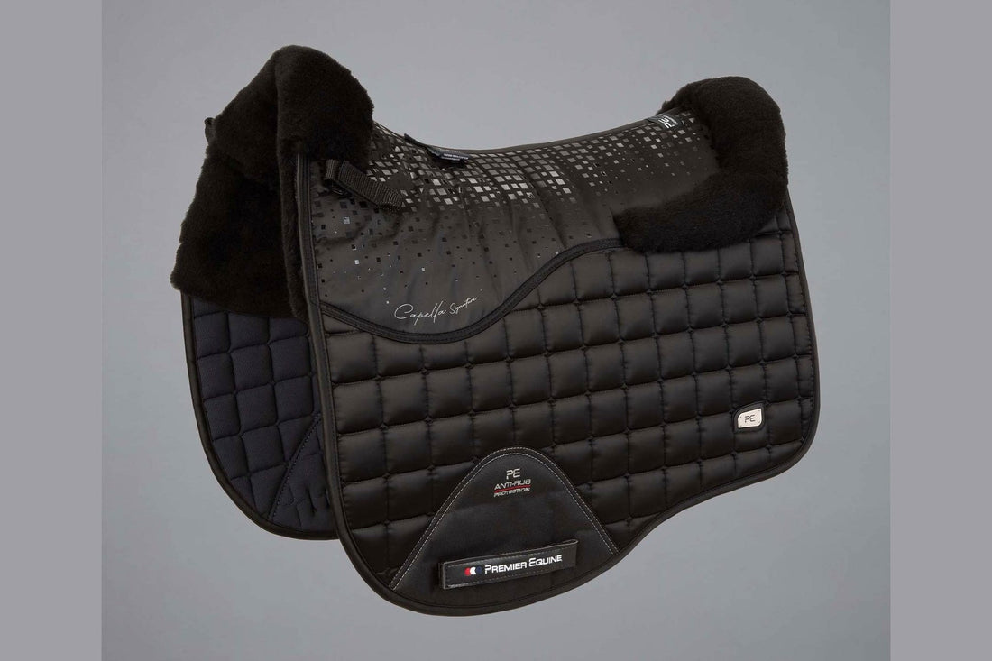 Description:Capella Close Contact Merino Wool Dressage Square_Colour:Black/Black Wool_Position:1