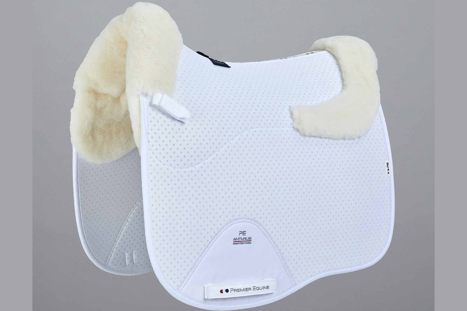 Description:Close Contact Airtechnology Shockproof Wool Saddle Pad - Dressage Square_Colour:White/Natural Wool_Position:1