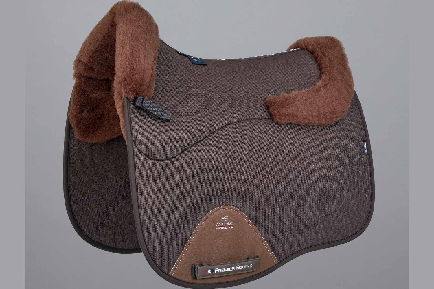 Description:Close Contact Airtechnology Shockproof Wool European Saddle Pad - Dressage Square_Colour:Brown/Brown Wool_Position:1