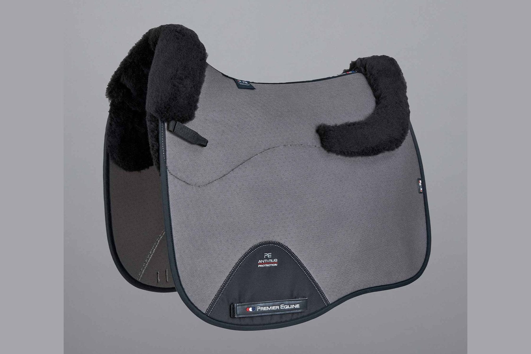 Description:Close Contact Airtechnology Shockproof Wool Saddle Pad - Dressage Square_Colour:Grey/Black Wool_Position:1