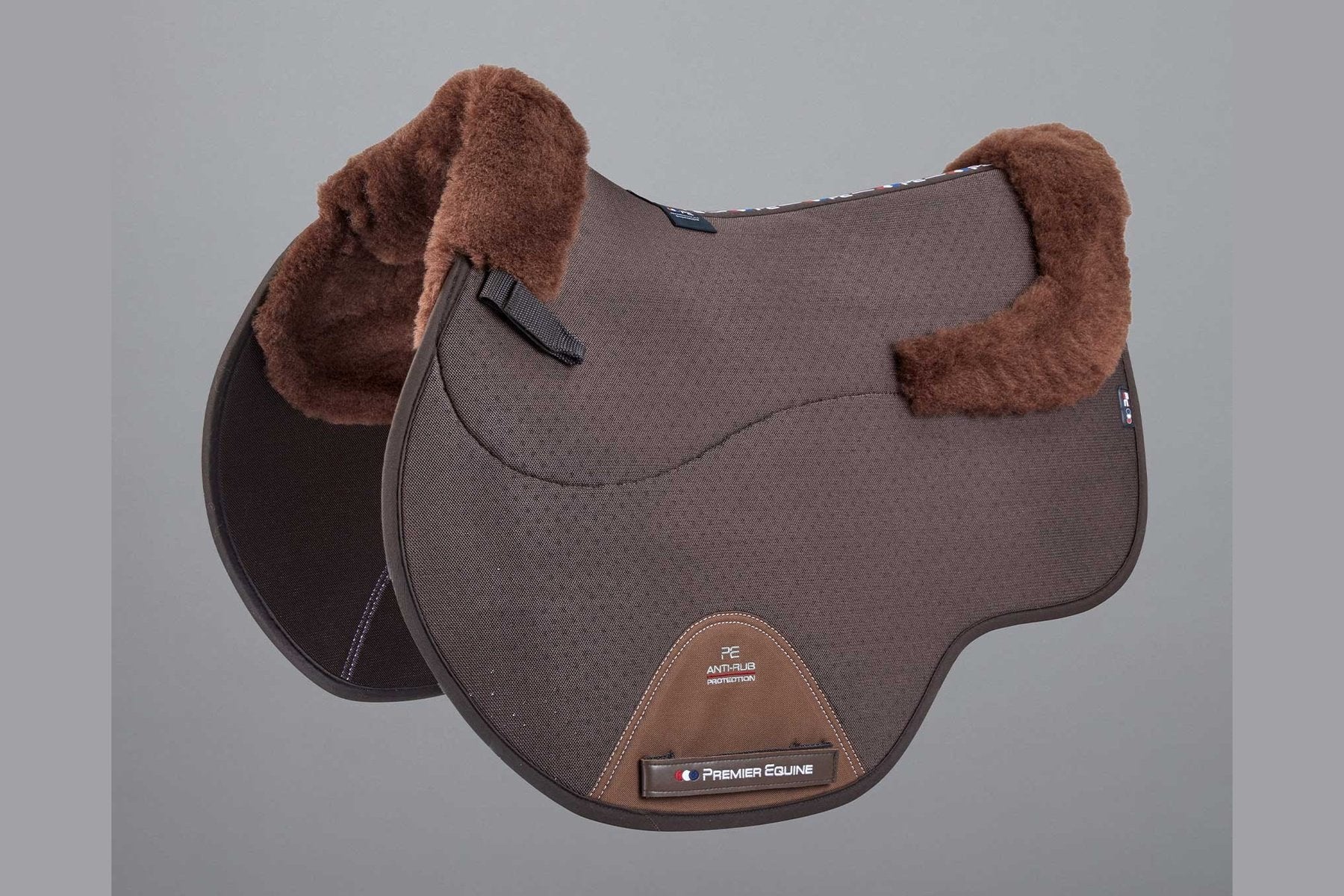 Description:Close Contact Airtechnology Shockproof Wool European Saddle Pad - GP/Jump Square_Colour:Brown/Brown Wool_Position:1
