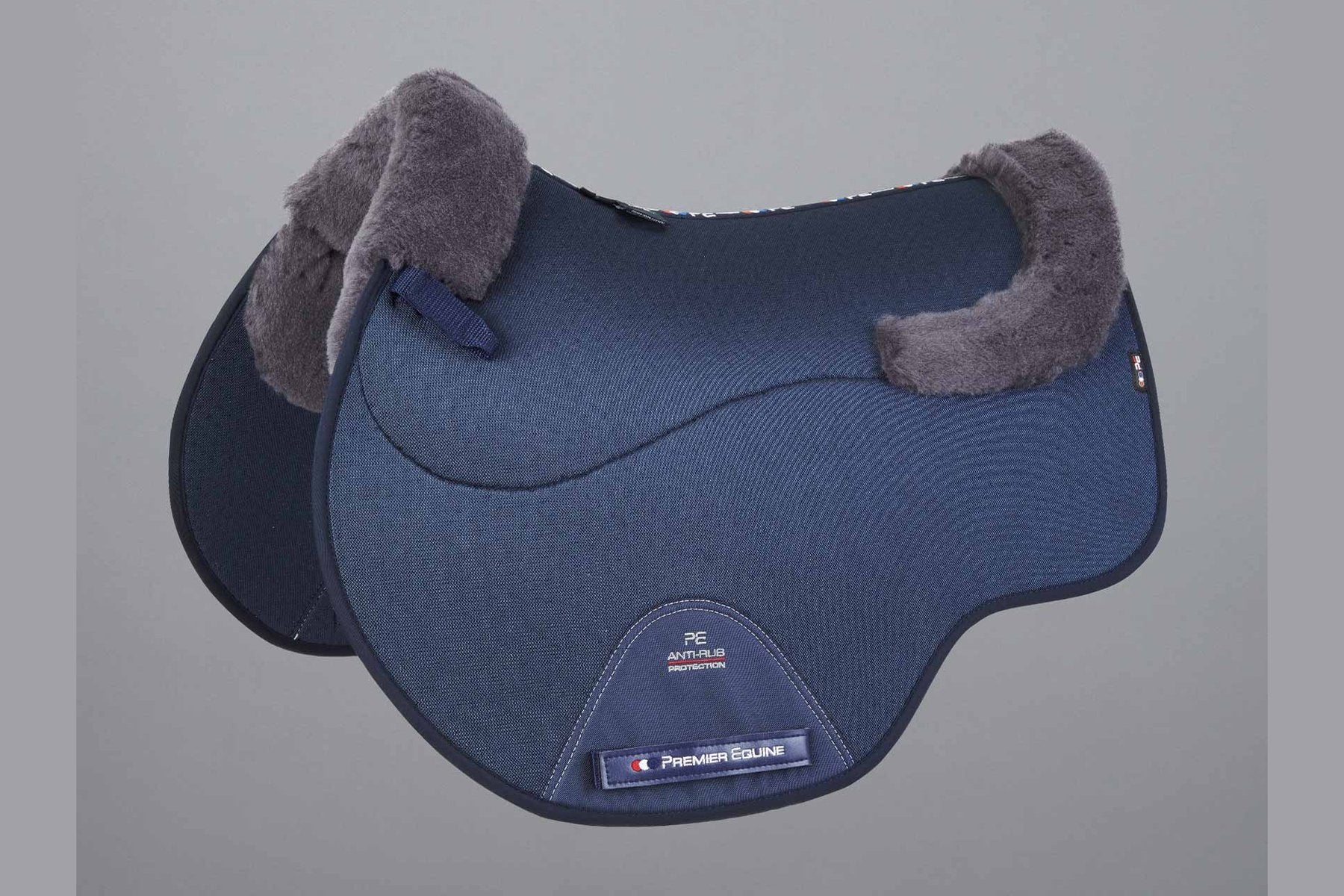 Description:Close Contact Airtechnology Shockproof Wool Saddle Pad - GP/Jump Square_Colour:Navy/Grey Wool_Position:1