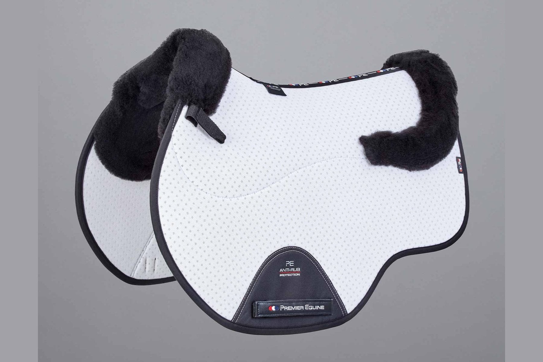 Description:Close Contact Airtechnology Shockproof Wool Saddle Pad - GP/Jump Square_Colour:White/Black Wool_Position:1