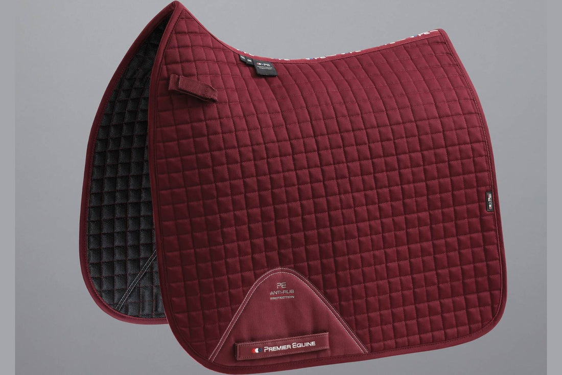 Description:Close Contact Cotton Dressage Saddle Pad_Colour:Burgundy_Position:1