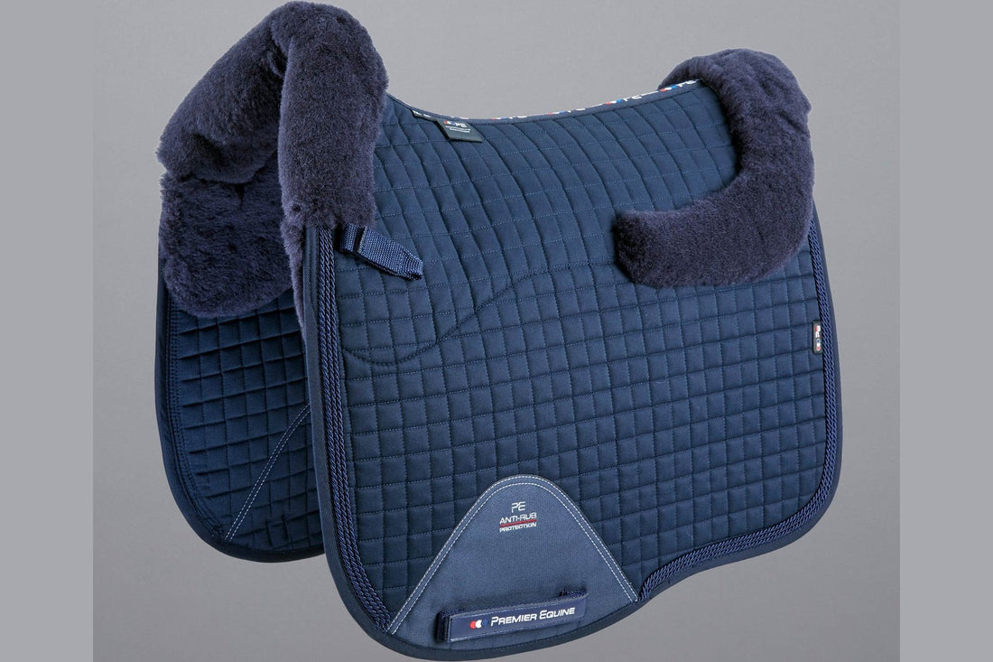 Description:Close Contact Merino Wool European Saddle Pad - Dressage Square_Colour:Navy/Navy Wool_Position:1