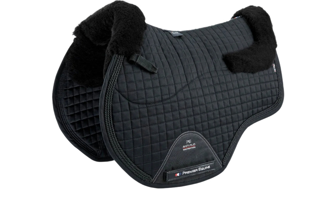Description:Close Contact Merino Wool European Saddle Pad - GP/Jump Square_Colour:Black/Black Wool_Position:1