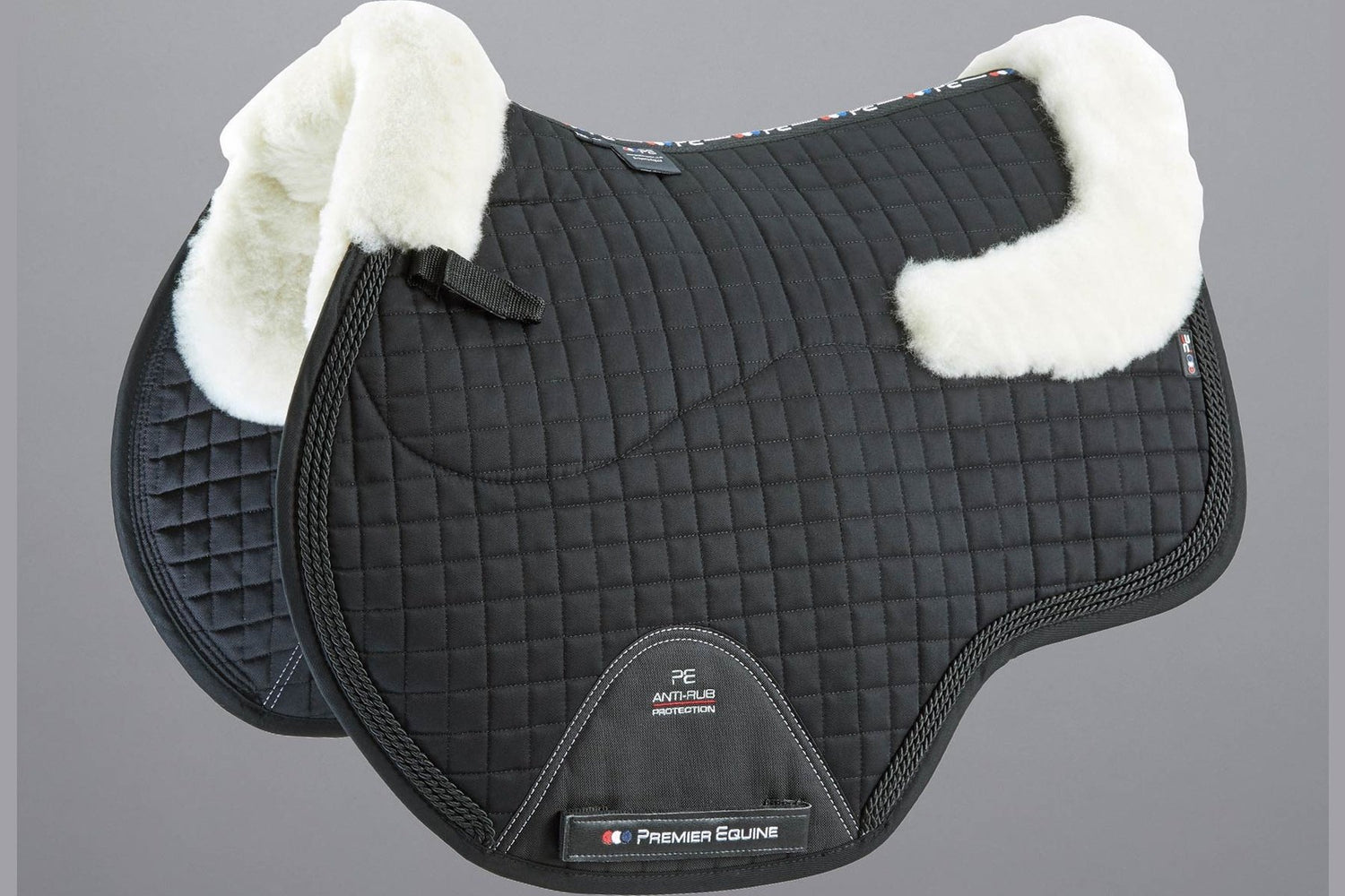 Description:Close Contact Merino Wool European Saddle Pad - GP/Jump Square_Colour:Black/Natural Wool_Position:1