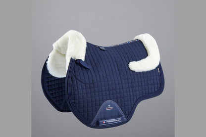 Description:Close Contact Merino Wool European Saddle Pad - GP/Jump Square_Colour:Navy/Natural Wool_Position:1