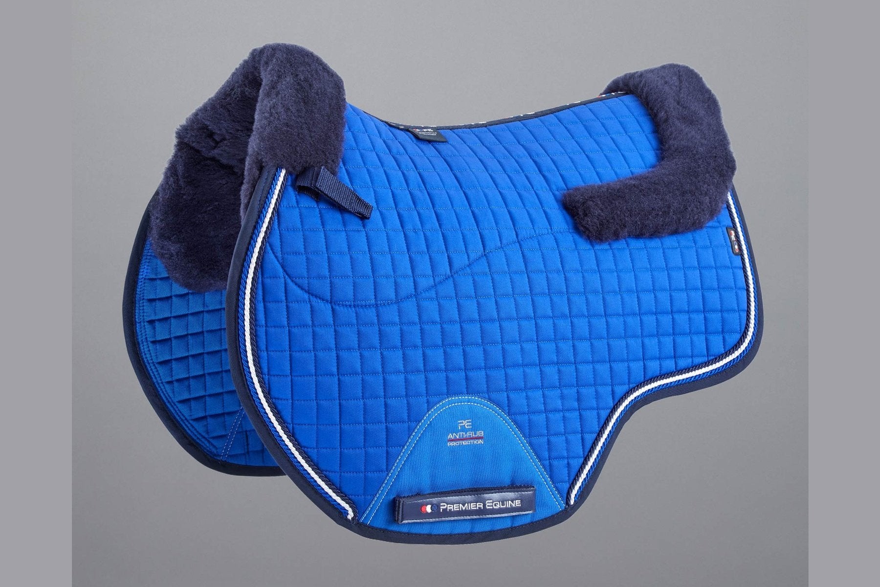 Description:Close Contact Merino Wool European Saddle Pad - GP/Jump Square_Colour:Royal Blue/Navy Wool_Position:1