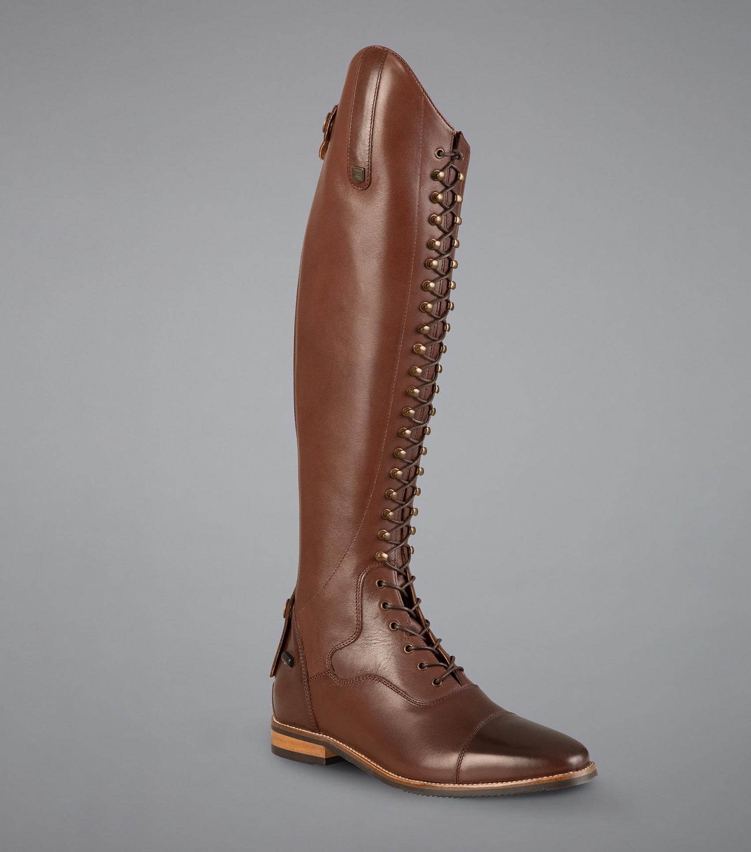 Description:Maurizia Ladies Lace Front Tall Leather Riding Boots_Colour:Brown_Position:1