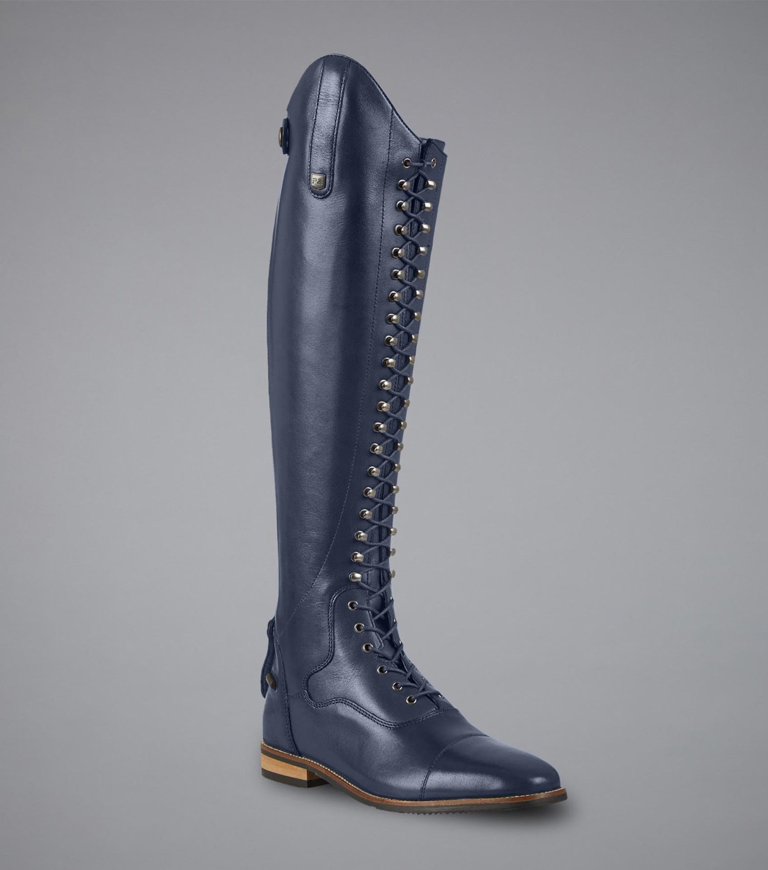 Description:Maurizia Ladies Lace Front Tall Leather Riding Boots_Colour:Navy_Position:1