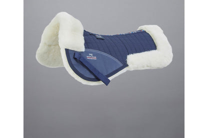 Description:Merino Wool Saddle Pad - Half Pad_Colour:Navy/Natural Wool_Position:1