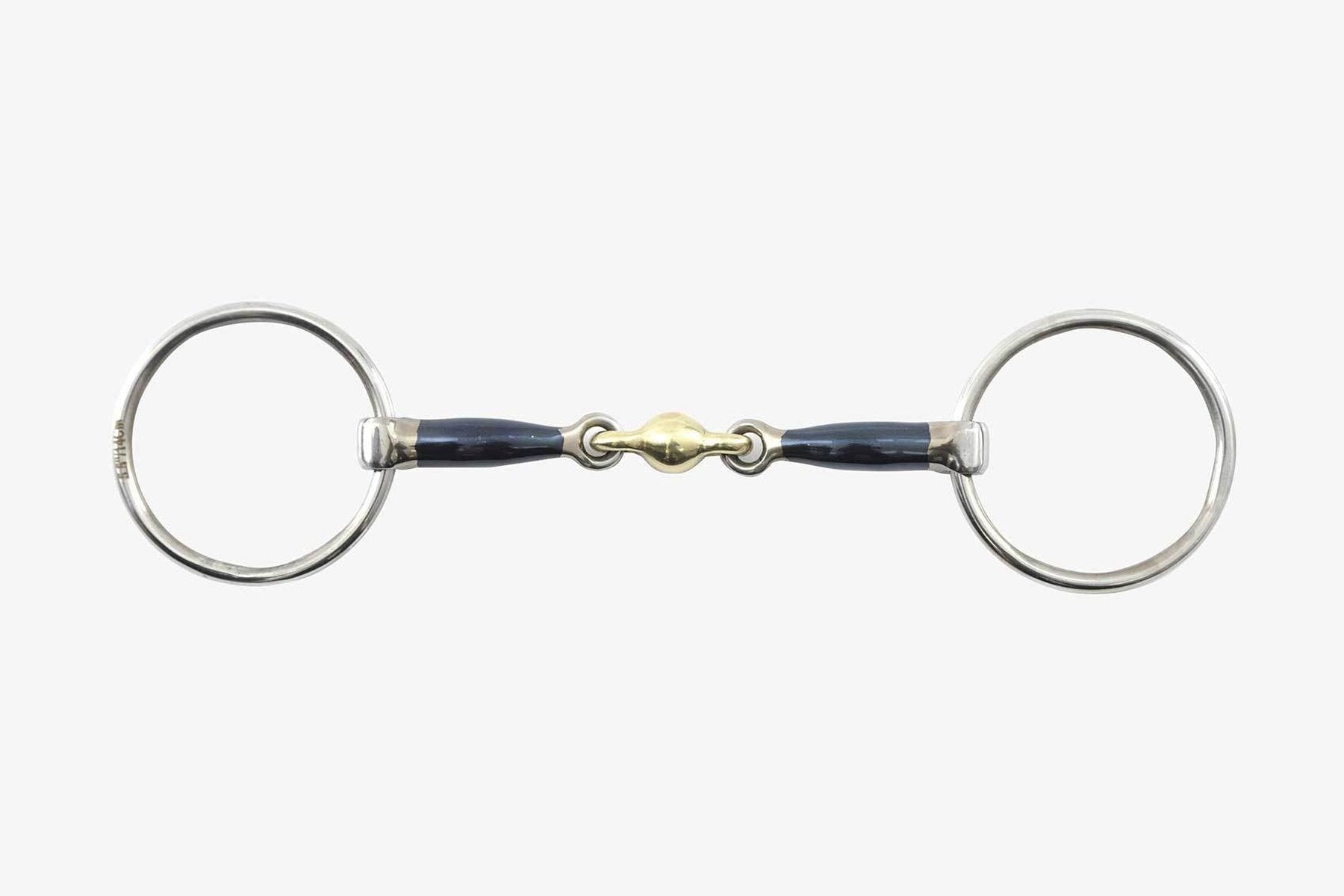 Description:Blue Sweet Iron Loose Ring Snaffle with Brass Alloy Lozenge_Colour:Metal_Position:1